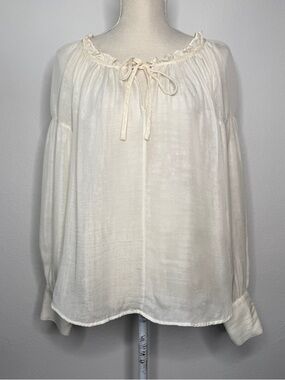 Frame Denim Cream Peasant Tie-Neck Blouse